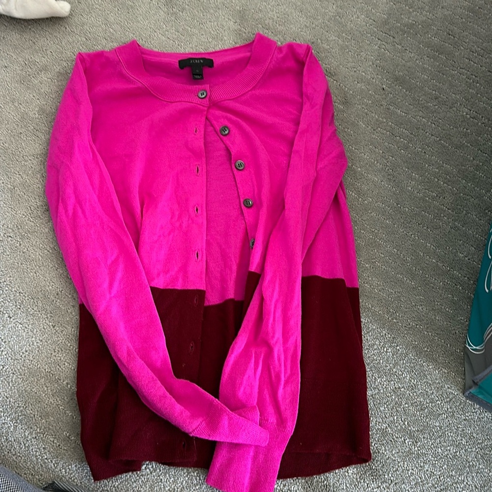 J crew xs hot pink/burgandy cardigan sweater